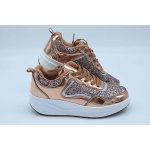 Women's Sports Wedges Heel Sneakers  Size 5- Sequins Shake Pink